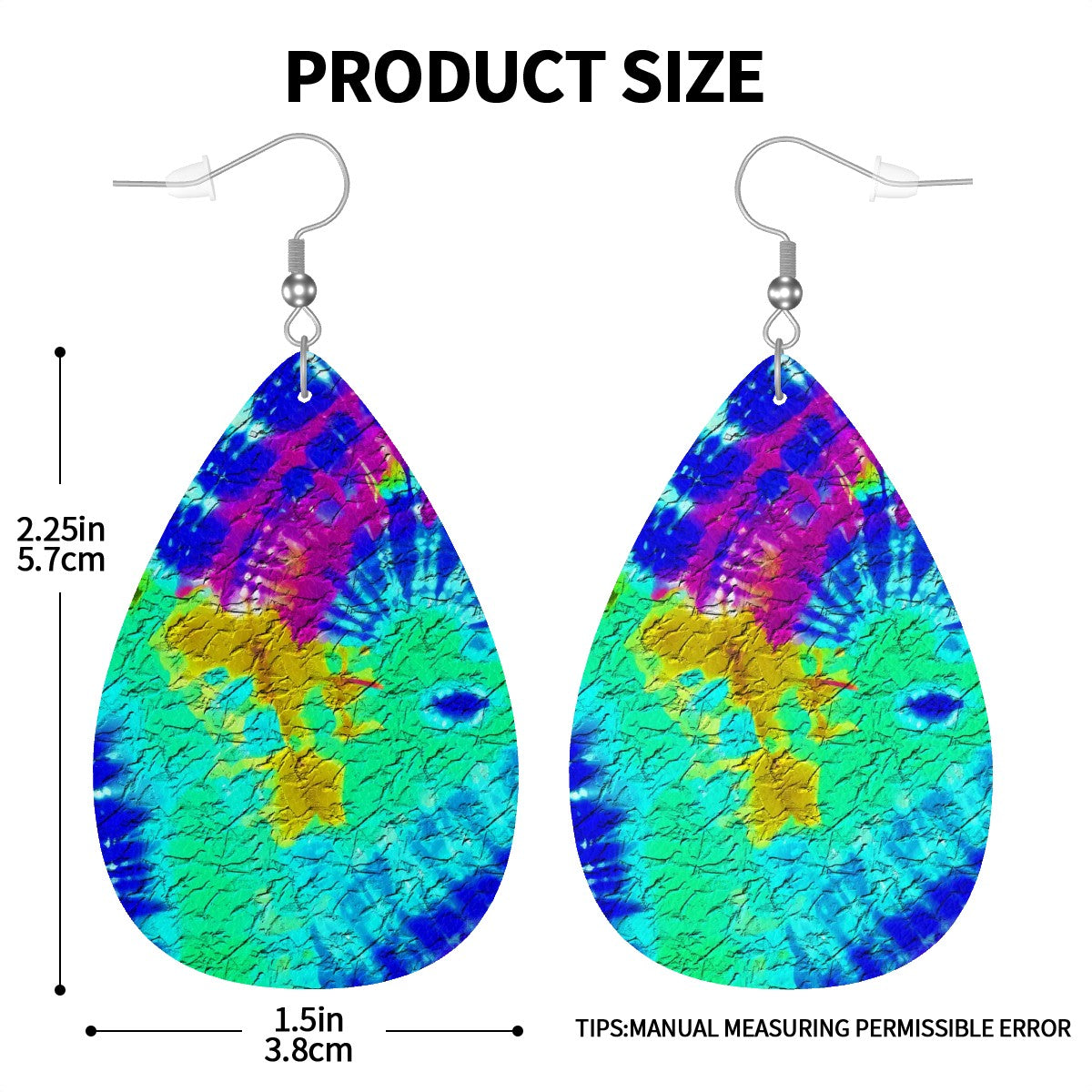 Neon Ripple Tie-Dye Leather Teardrop Earrings