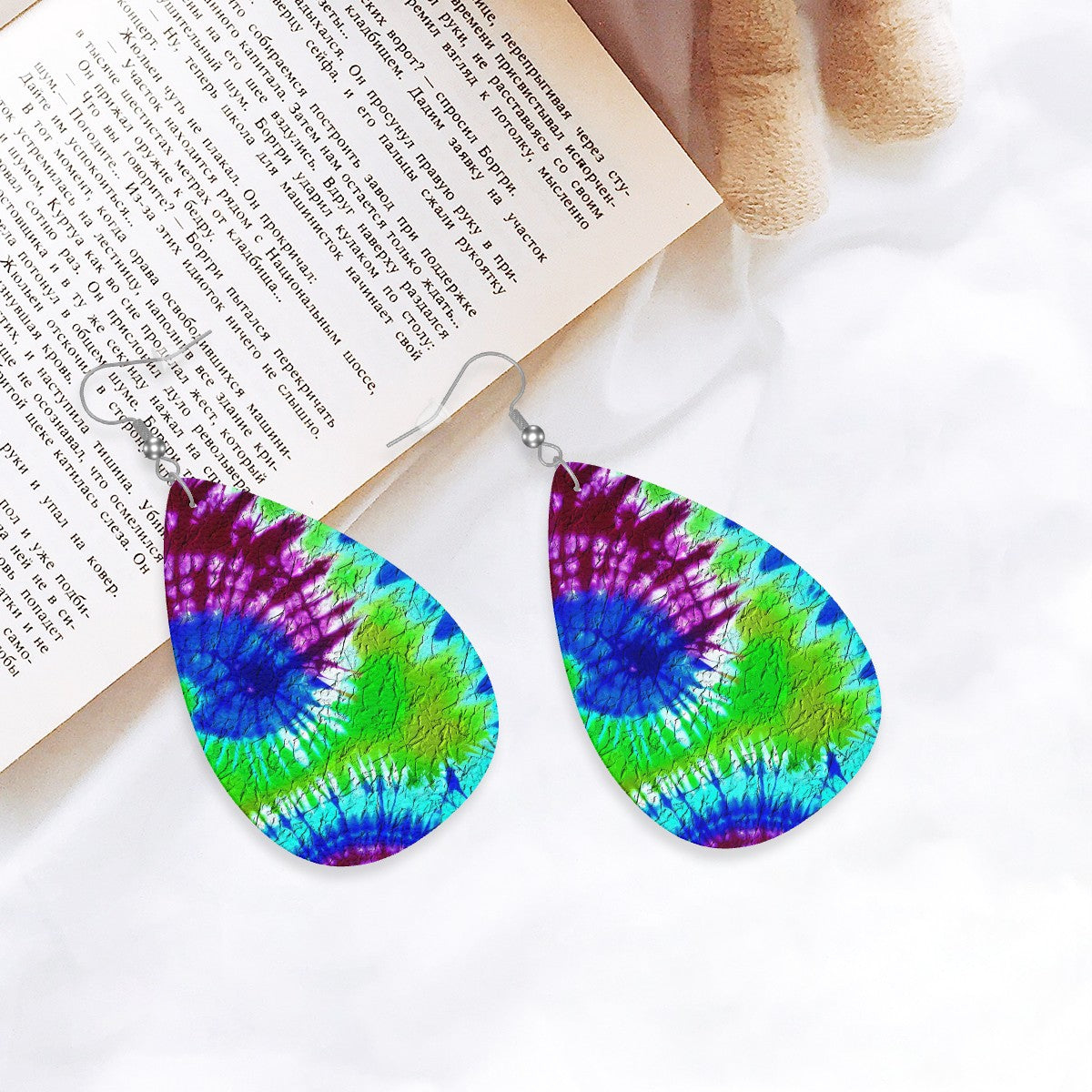 Psychedelic Vortex Leather Teardrop Earrings