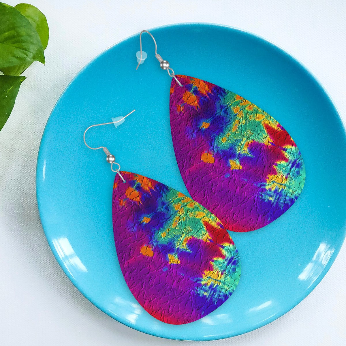 Electric Sunset Leather Teardrop Earrings