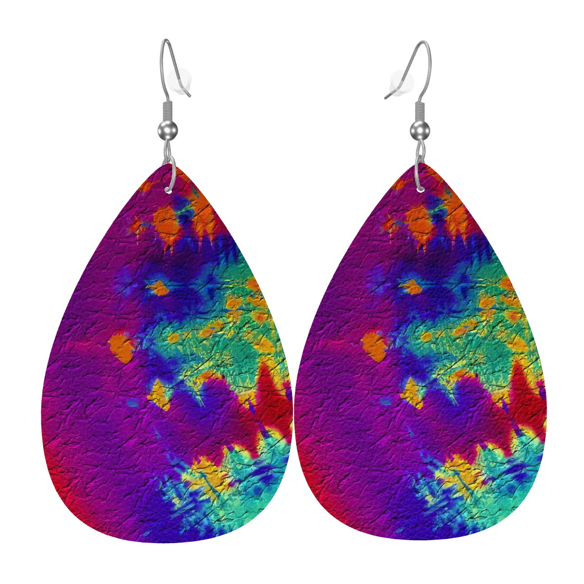 Electric Sunset Leather Teardrop Earrings