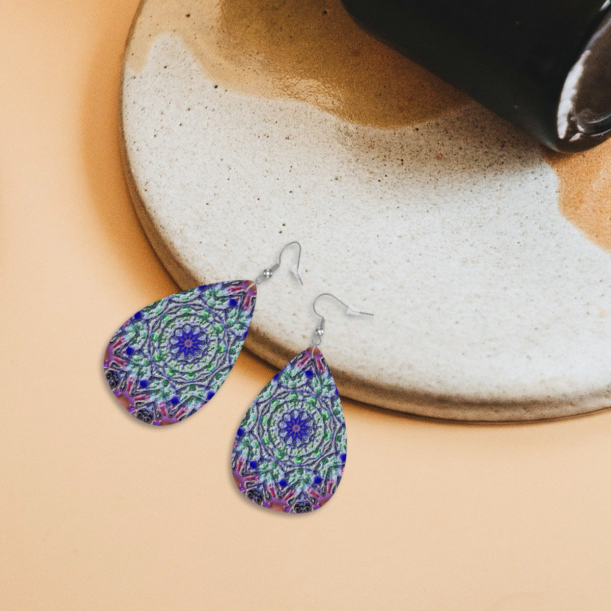 Electric Oasis Leather Teardrop Earrings