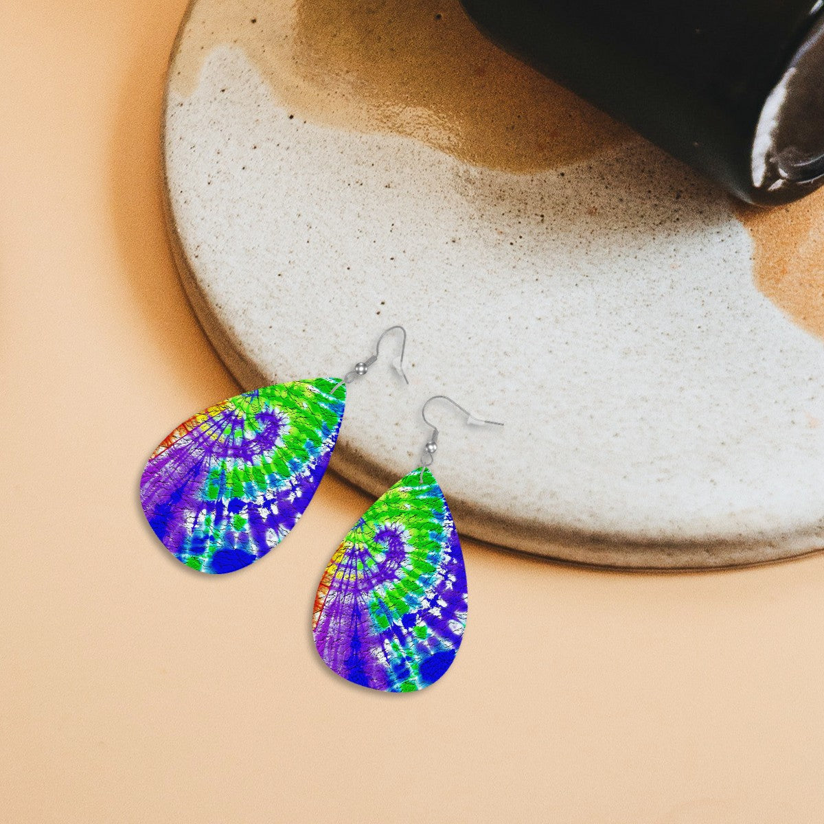 Hippie Swirl Leather Teardrop Earrings