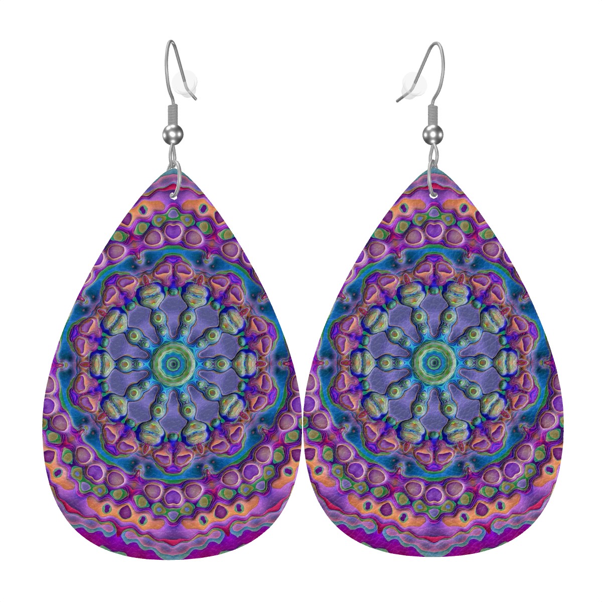 Psychedelic Orbit Leather Teardrop Earrings