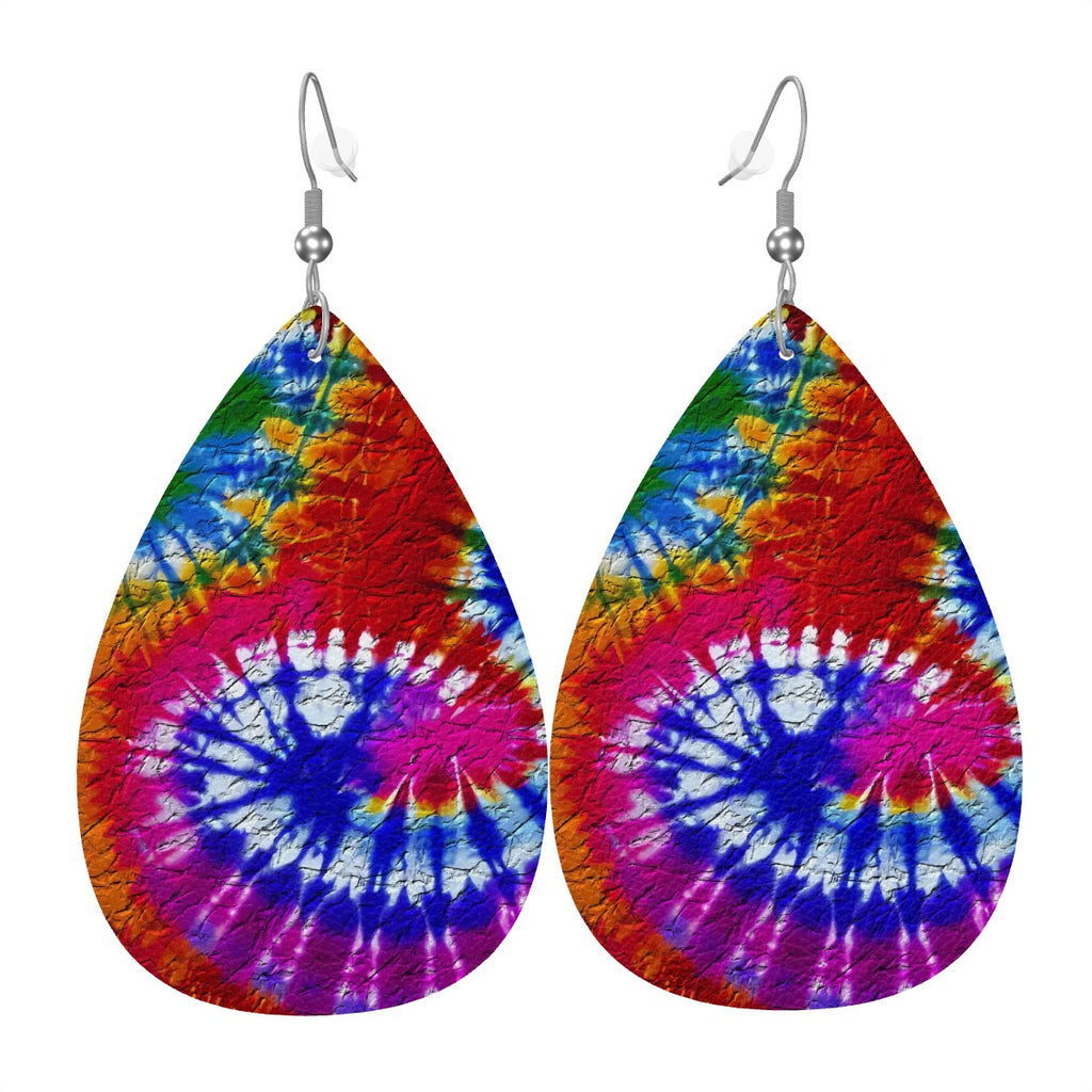 Fire and Ice Tie-Dye Leather Teardrop Earrings