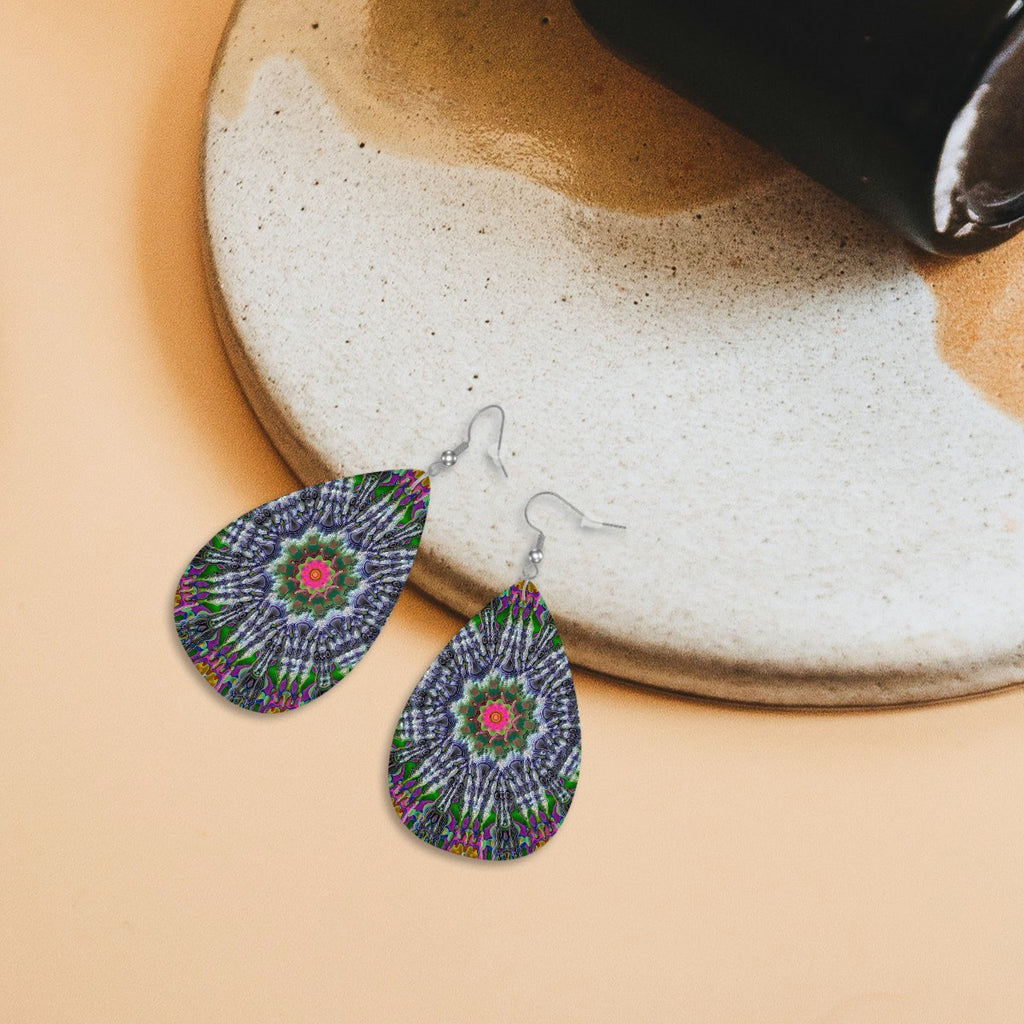 Luminaria Mandala Leather Teardrop Earrings