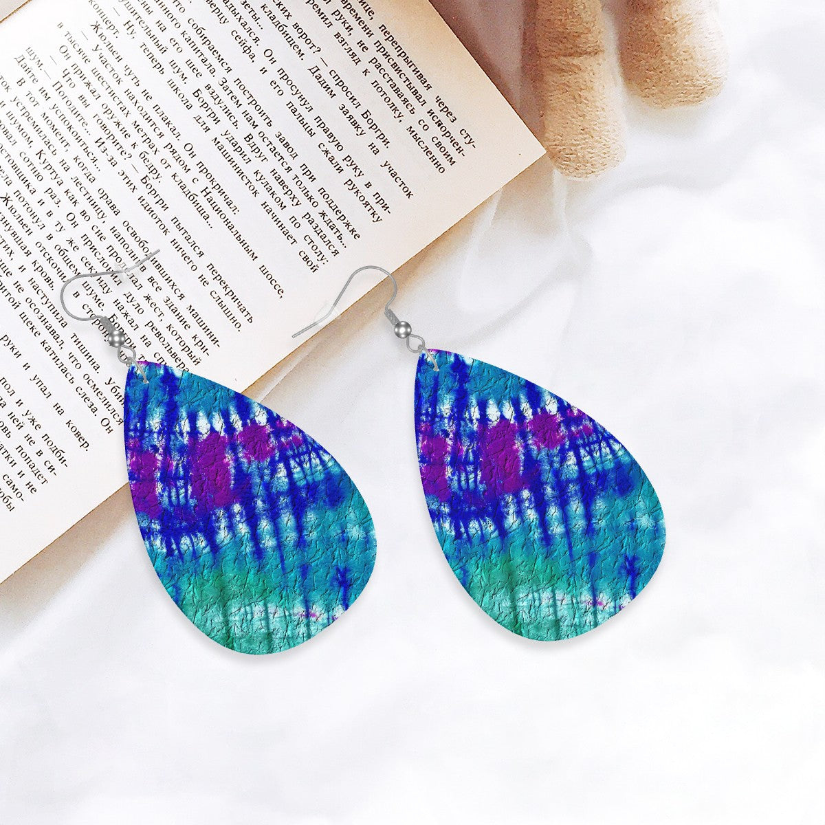 Electric Shard Tie-Dye Leather Teardrop Earrings