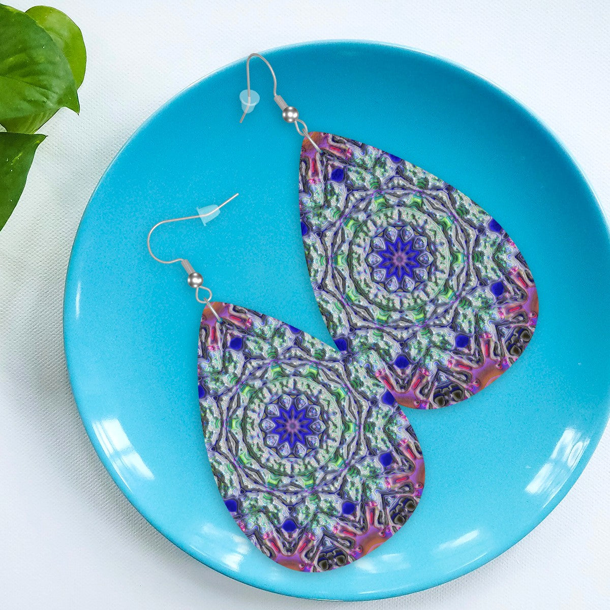 Electric Oasis Leather Teardrop Earrings